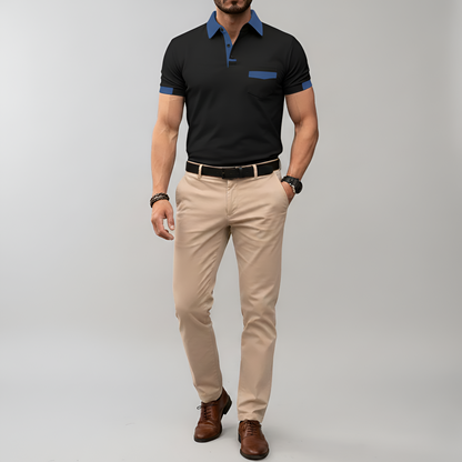 Men's Cotton Polo Shirt Short Sleeve Casual Button Front