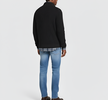 Men's Ribbed Knit Sweater Quarter Zip Regular Fit