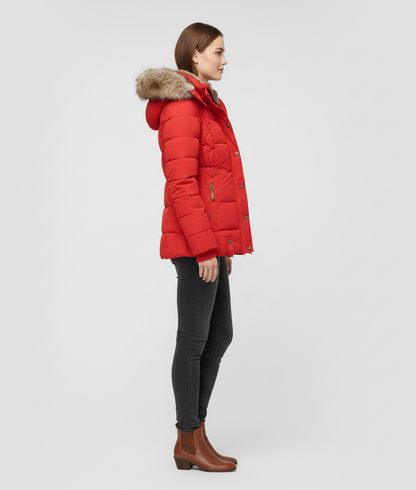 Women's Insulated Quilted Coat Hooded Faux Fur Black