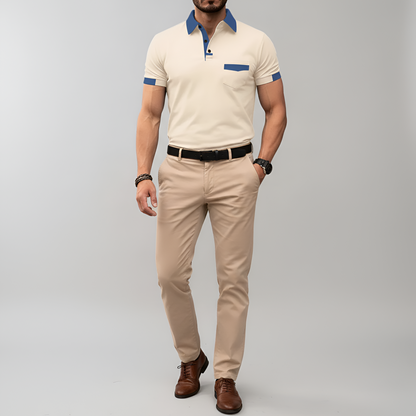 Men's Cotton Polo Shirt Short Sleeve Casual Button Front