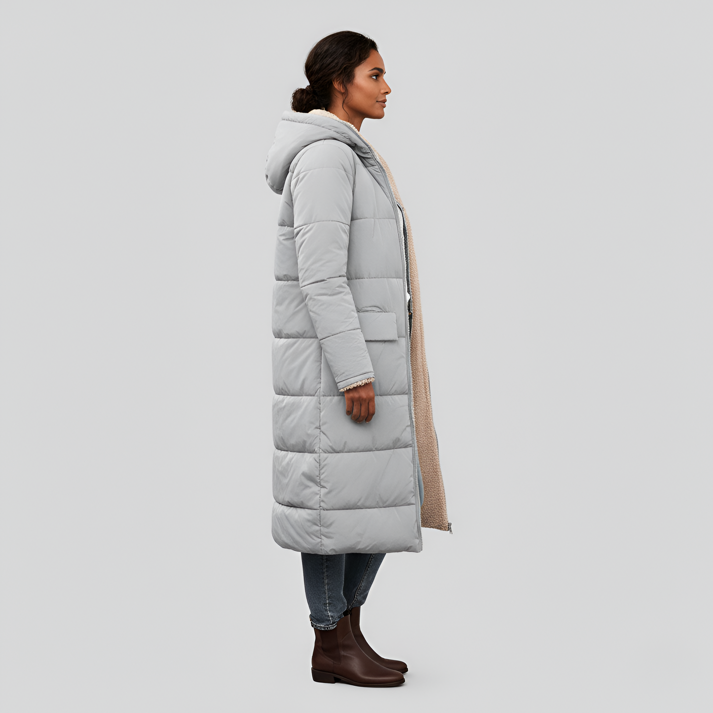 Women's Quilted Winter Parka Faux Fur Lined Hooded Black