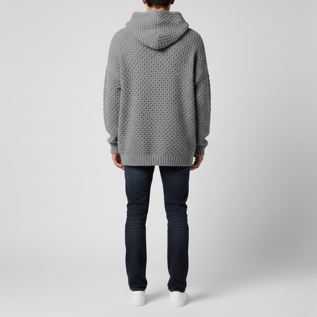 Men's Oversized Hoodie Gray Textured Knit