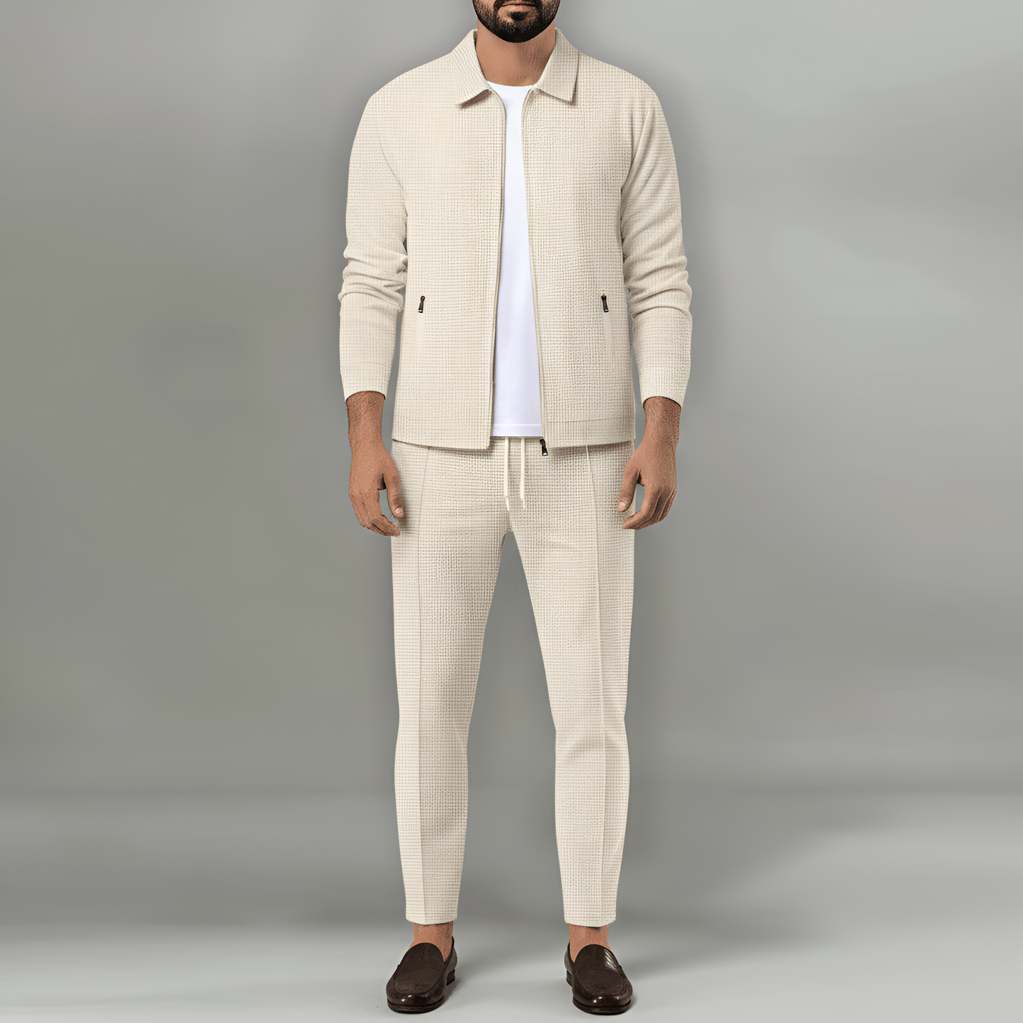 Men's Waffle Knit Tracksuit Jacket and Pants Set