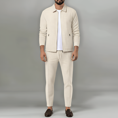 Men's Waffle Knit Tracksuit Jacket and Pants Set