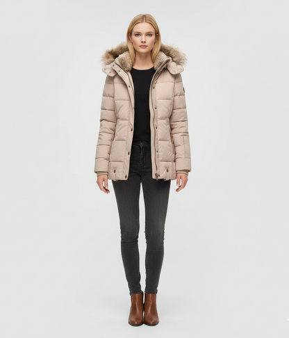 Women's Insulated Quilted Coat Hooded Faux Fur Black