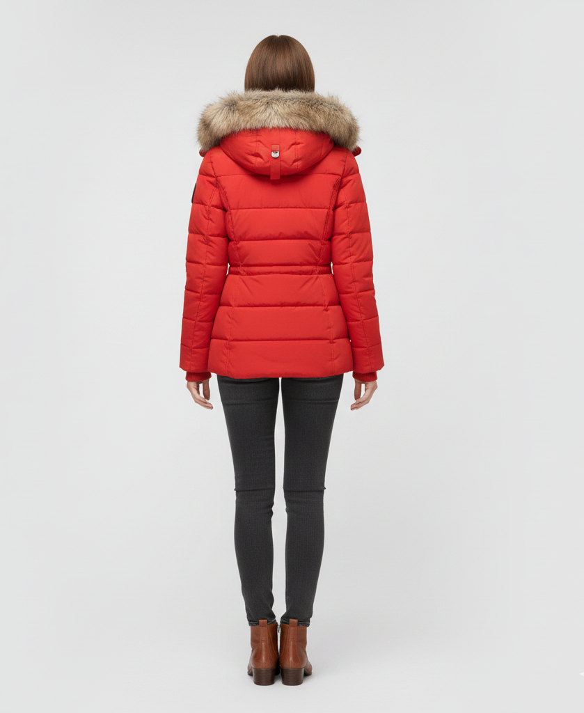 Women's Insulated Quilted Coat Hooded Faux Fur Black