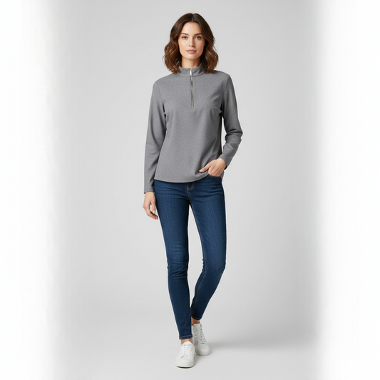 Women's Quarter Zip Sweater Textured Mock Neck - Vonnera