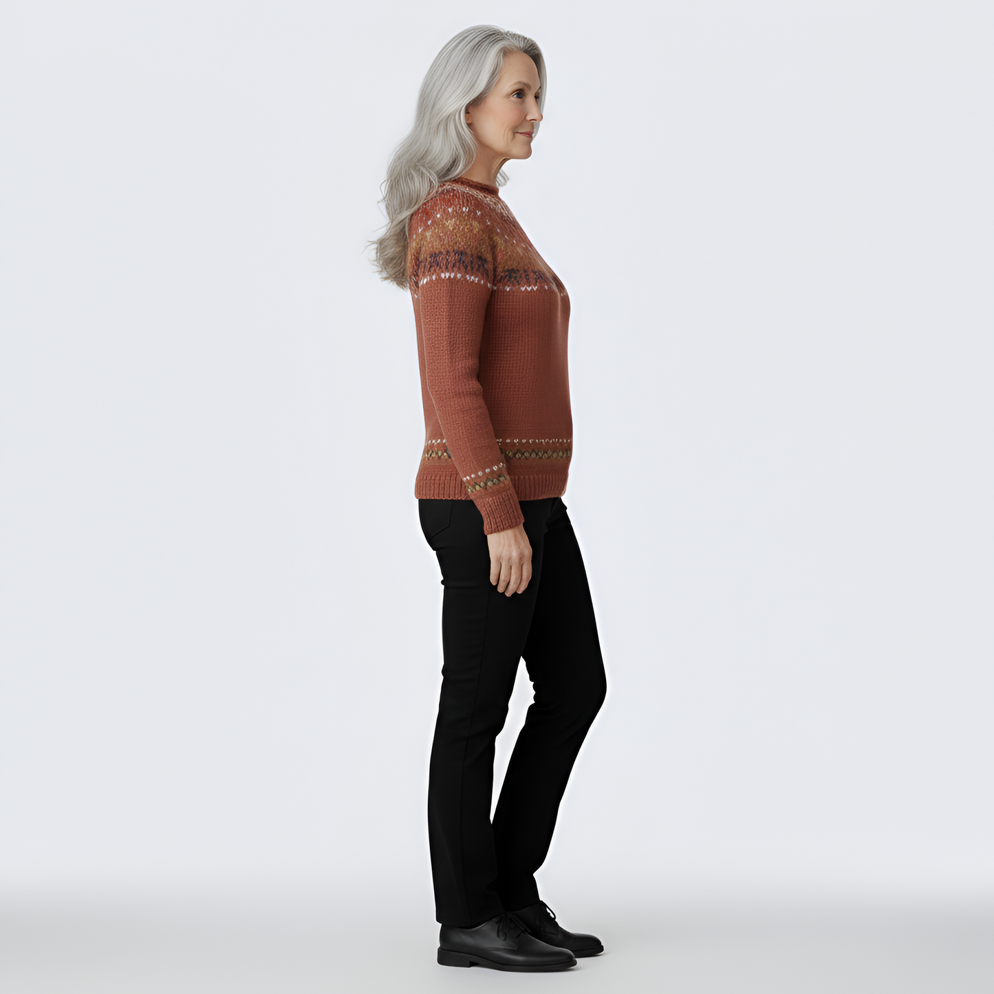 Women's Wool Crew Neck Sweater Nordic Pattern