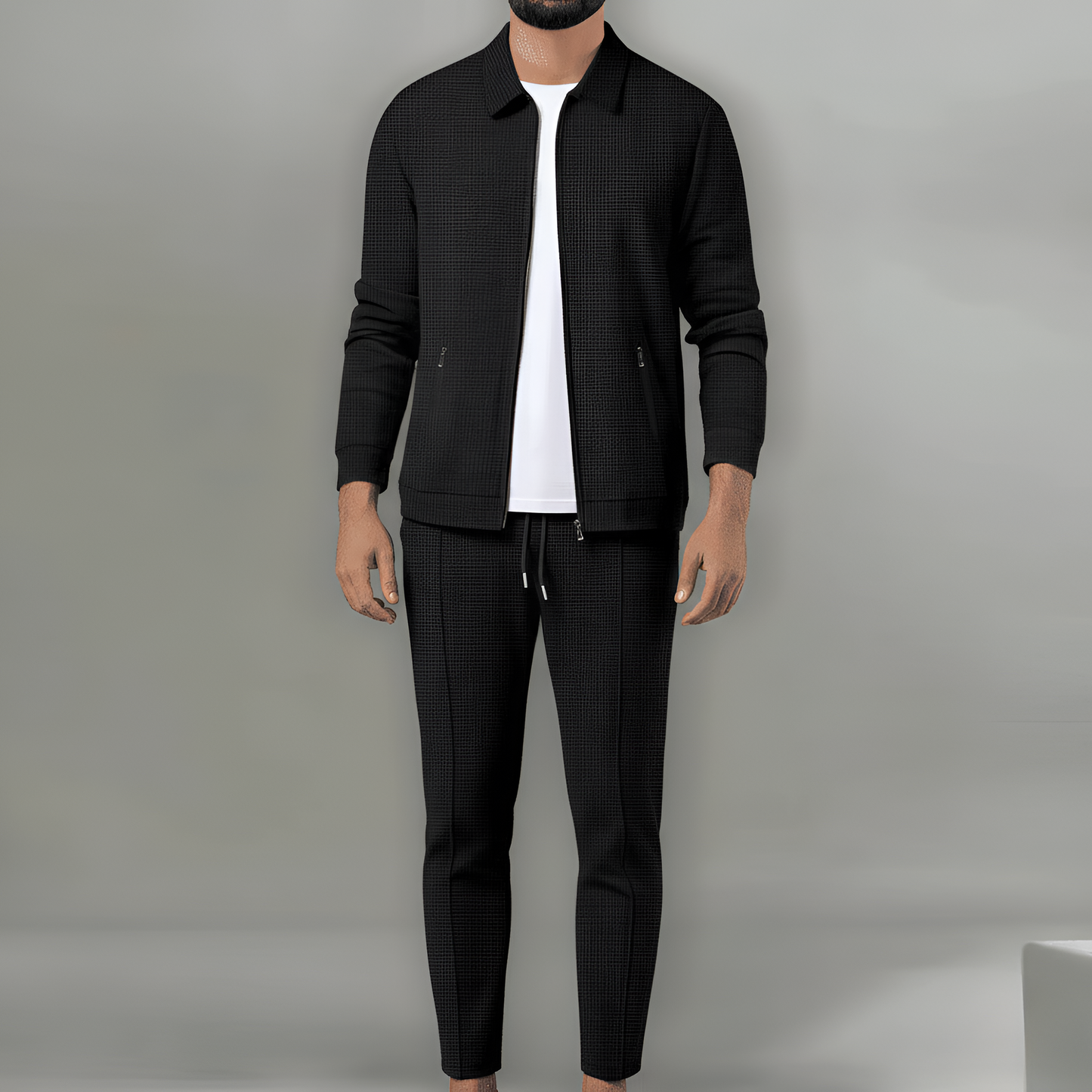 Men's Waffle Knit Tracksuit Jacket and Pants Set - Vonnera