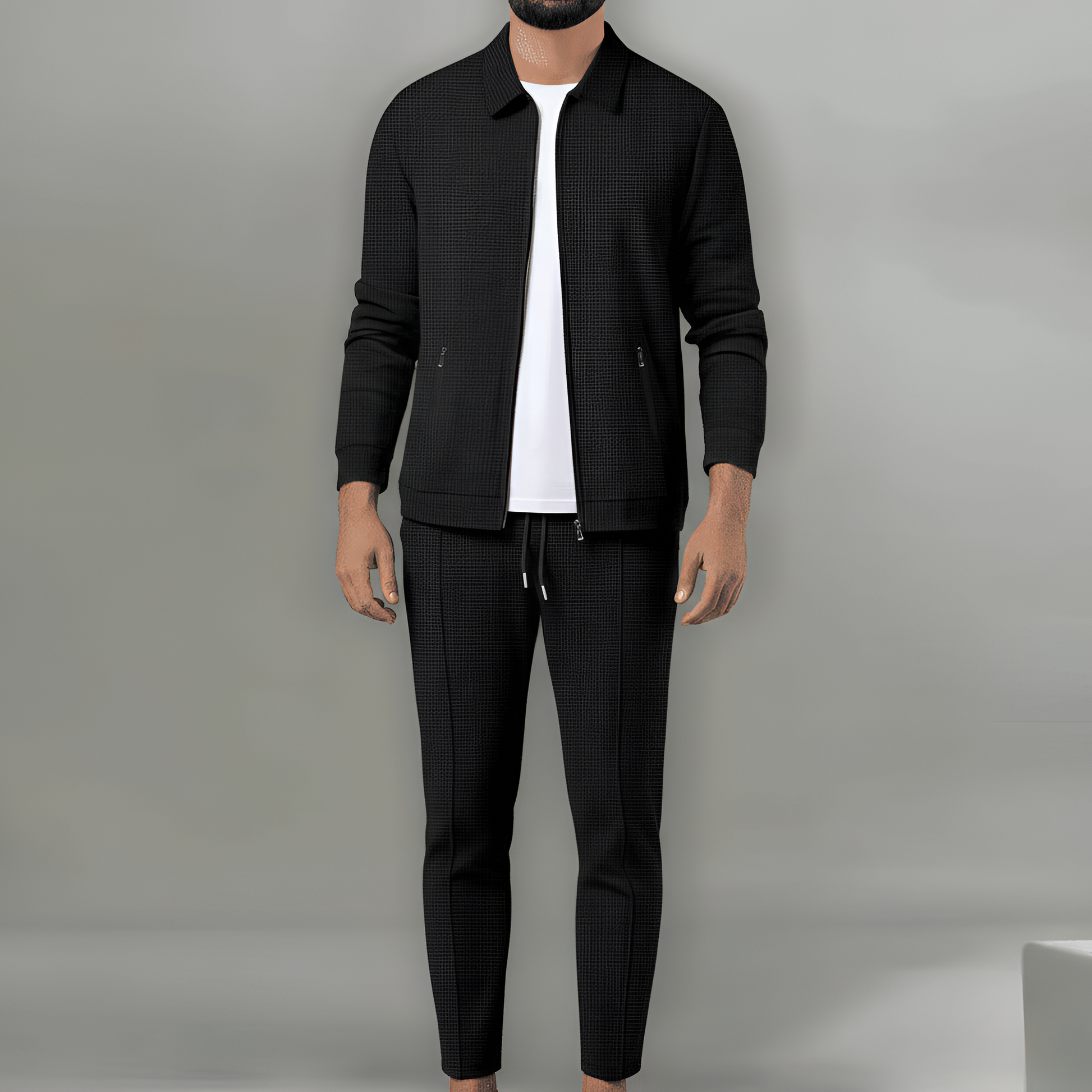 Men's Waffle Knit Tracksuit Jacket and Pants Set - Vonnera