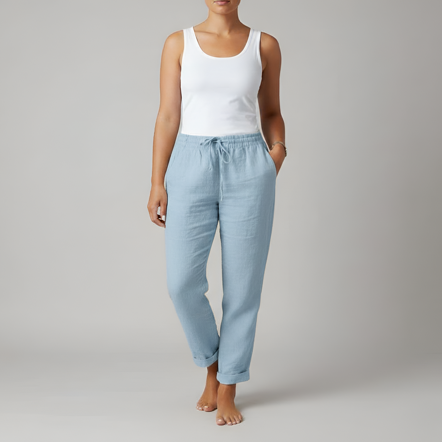 Women's Linen Drawstring Pants Relaxed Fit Beige
