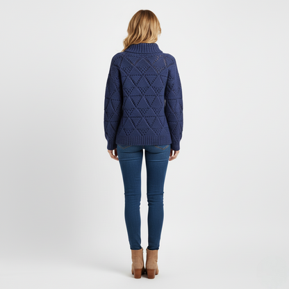 Women's Chunky Knit Sweater Blue Diamond Texture