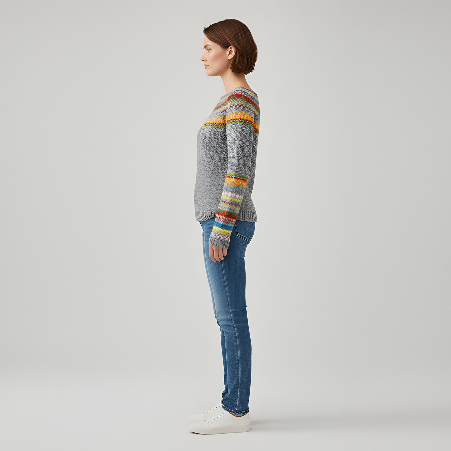 Women's Wool Blend Sweater Long Sleeve Fair Isle Knit