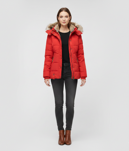 Women's Insulated Quilted Coat Hooded Faux Fur Black - Vonnera