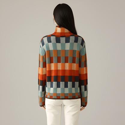 Women's Long Sleeve Turtleneck Sweater Geometric Pattern