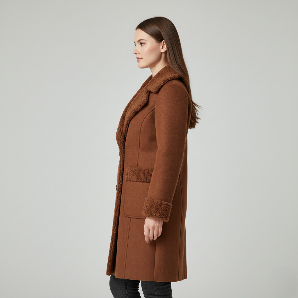 Women's Winter Coat Brown Sherpa Lined