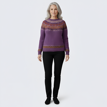 Women's Wool Crew Neck Sweater Nordic Pattern