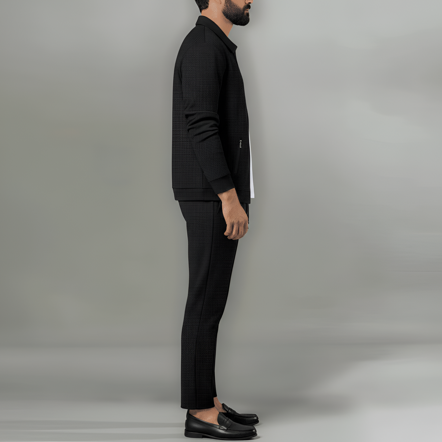 Men's Waffle Knit Tracksuit Jacket and Pants Set