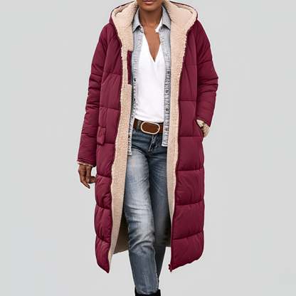 Women's Quilted Winter Parka Faux Fur Lined Hooded Black