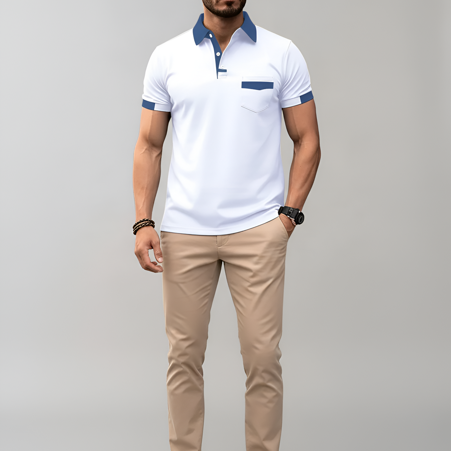 Men's Cotton Polo Shirt Short Sleeve Casual Button Front