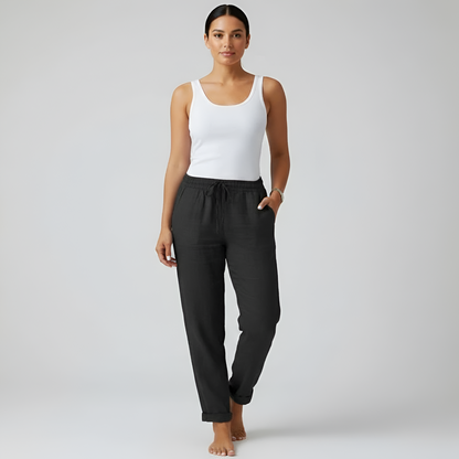 Women's Linen Drawstring Pants Relaxed Fit Beige