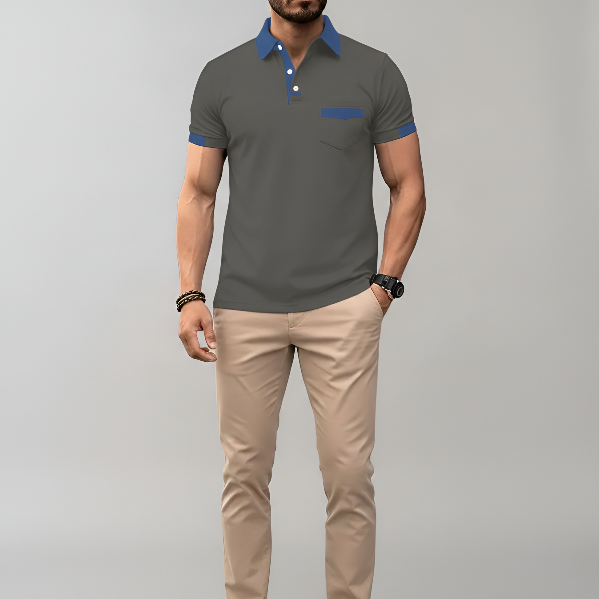 Men's Cotton Polo Shirt Short Sleeve Casual Button Front - Vonnera