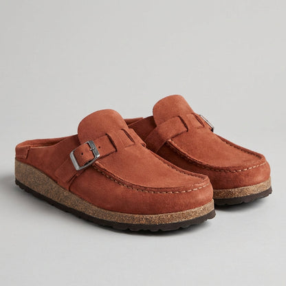 Suede Slip On Mules Cork Platform Brown