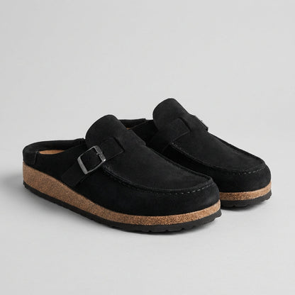 Suede Slip On Mules Cork Platform Brown