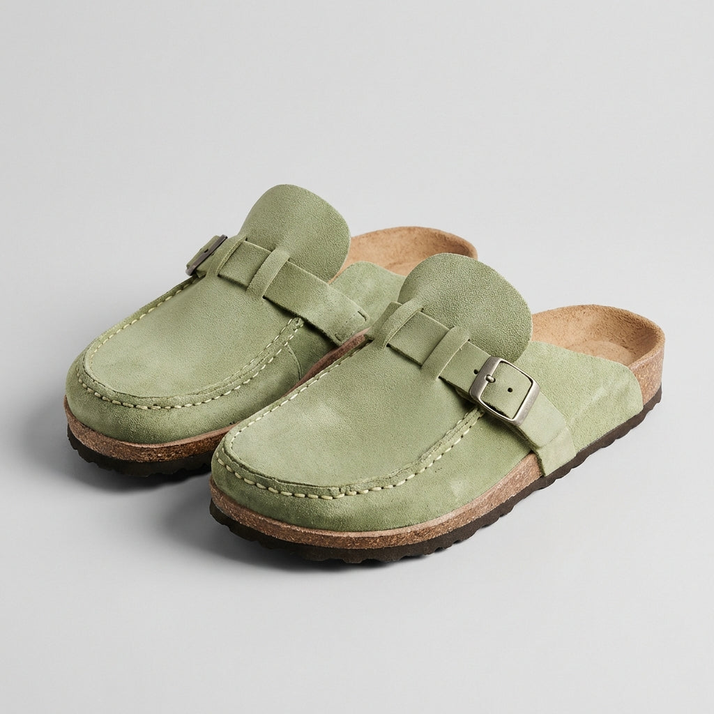 Suede Slip On Mules Cork Platform Brown