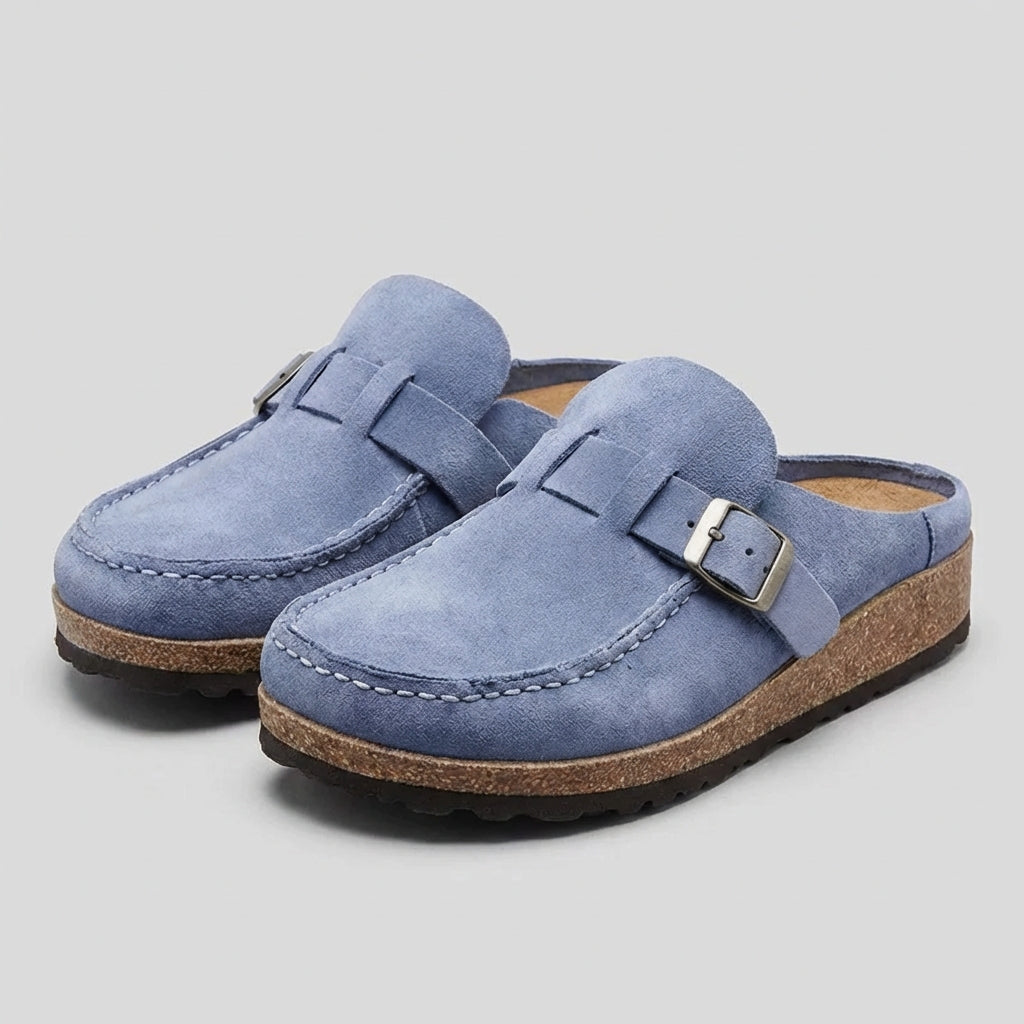 Suede Slip On Mules Cork Platform Brown