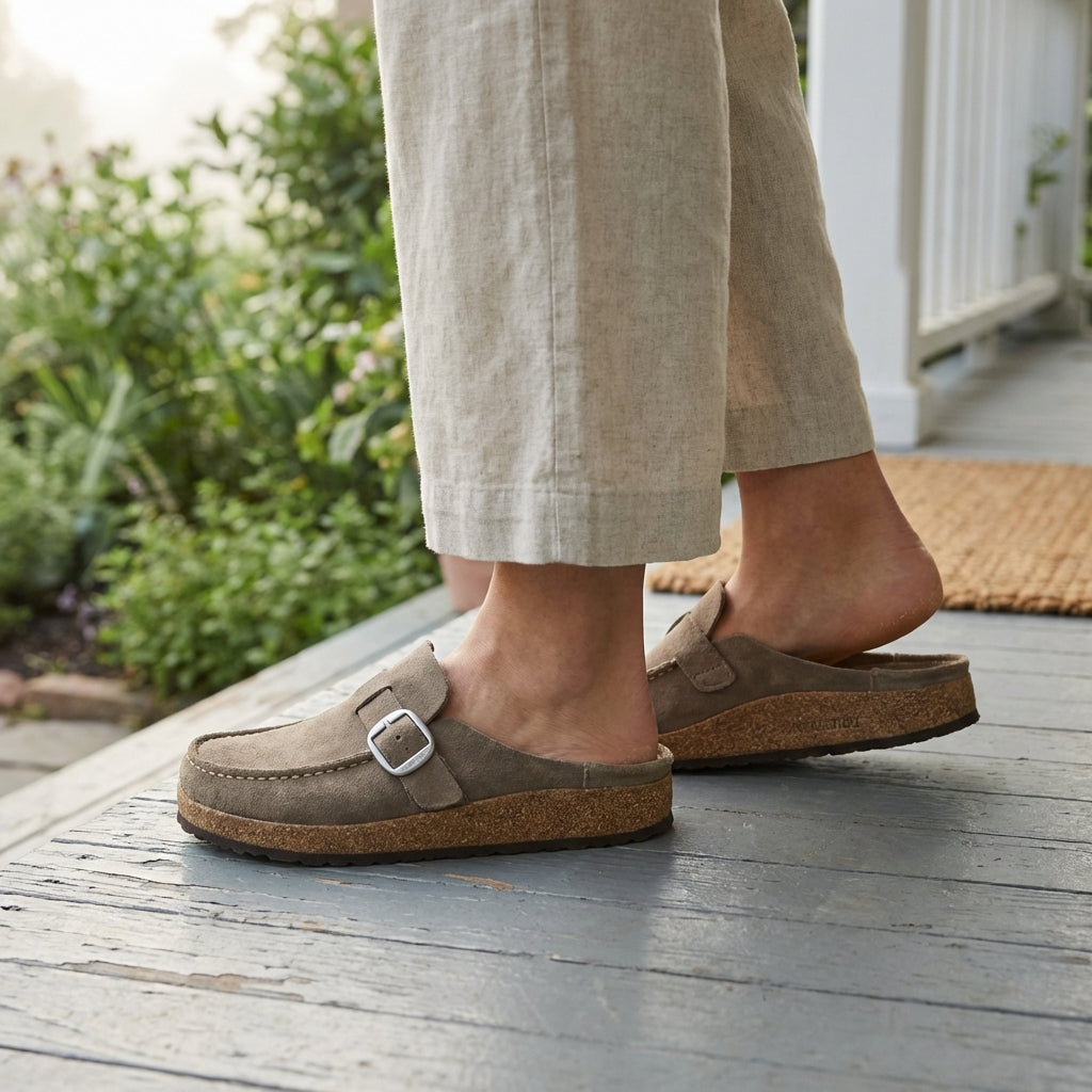 Suede Slip On Mules Cork Platform Brown - Vonnera