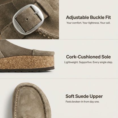 Suede Slip On Mules Cork Platform Brown