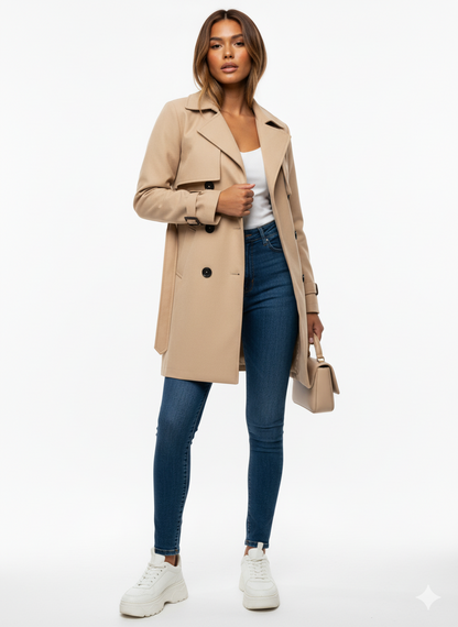 Women's Wool Trench Coat Double-Breasted Warm Beige