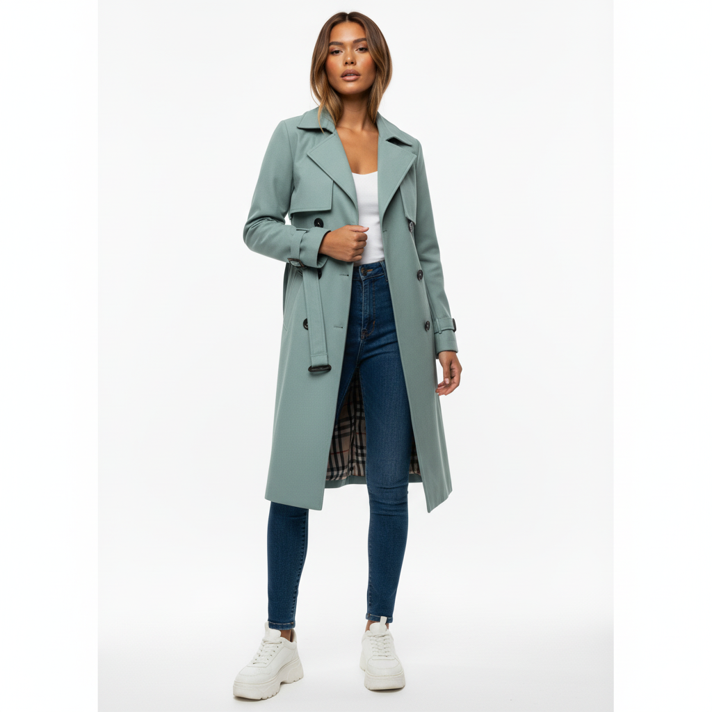 Women's Double Button Trench Coat Classic Waterproof