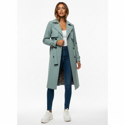 Women's Double Button Trench Coat Classic Waterproof