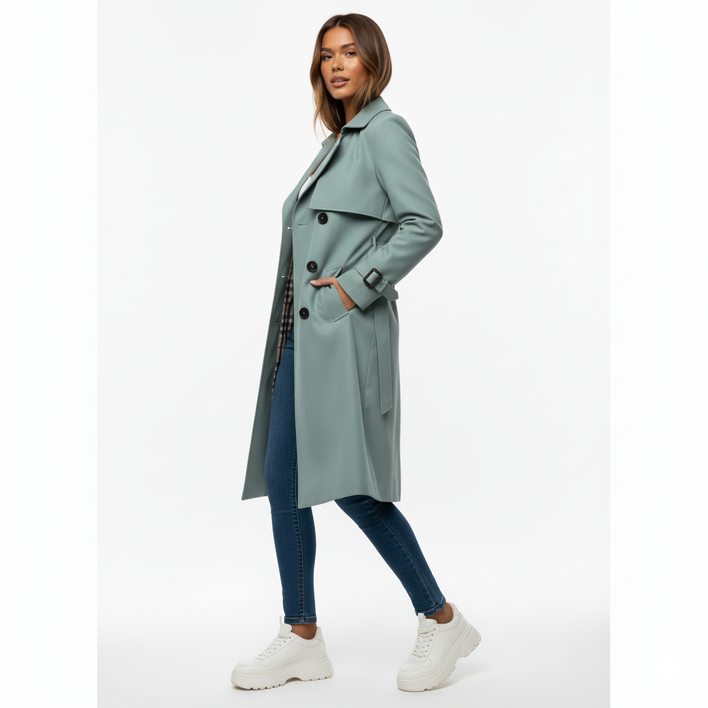 Women's Double Button Trench Coat Classic Waterproof