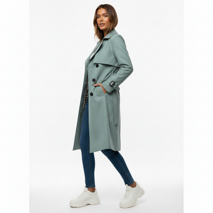 Women's Double Button Trench Coat Classic Waterproof