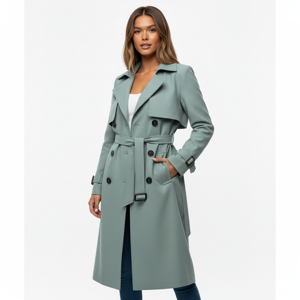 Women's Double Button Trench Coat Classic Waterproof - Vonnera