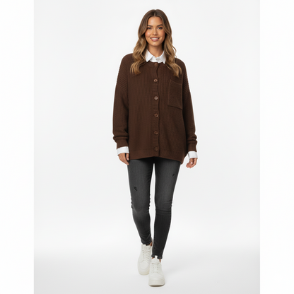 Women's Oversized Knit Cardigan With Pockets Button Front