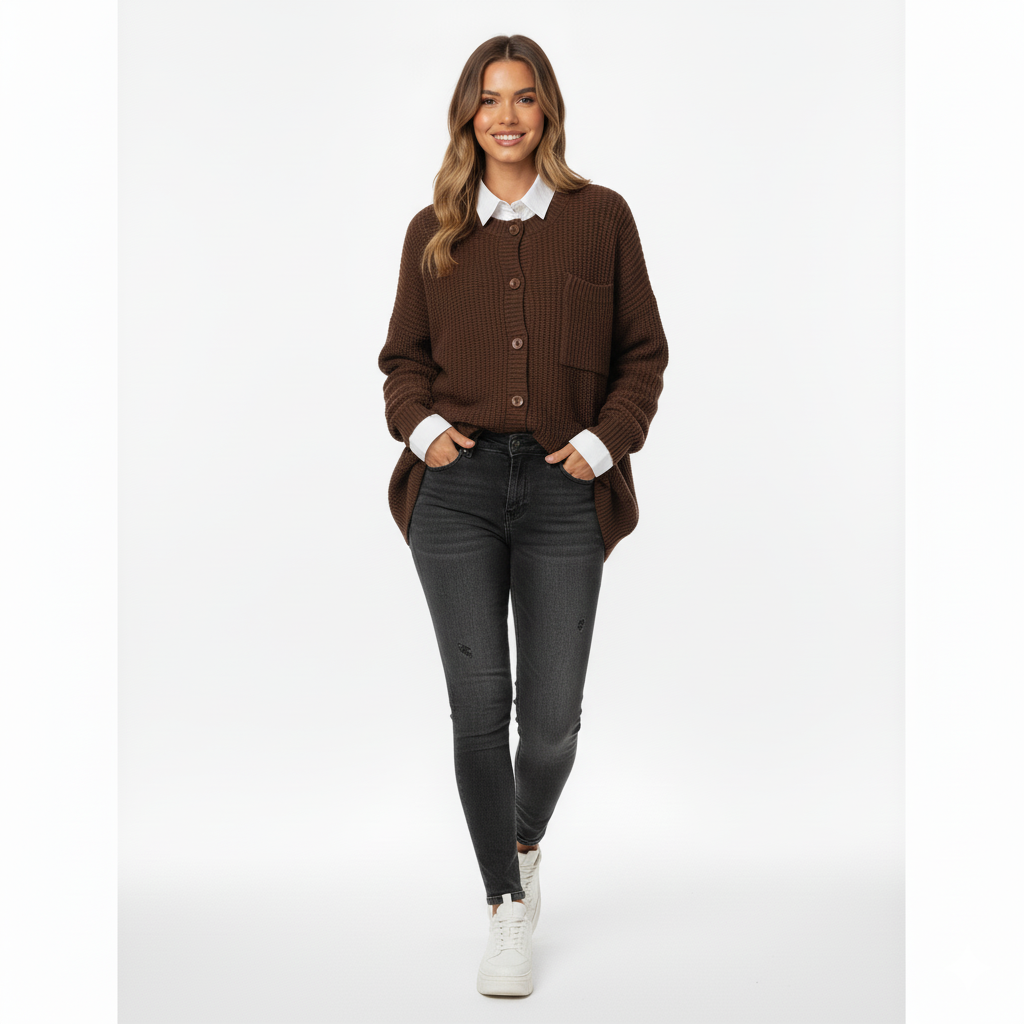 Women's Oversized Knit Cardigan With Pockets Button Front
