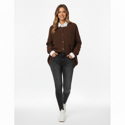 Women's Oversized Knit Cardigan With Pockets Button Front