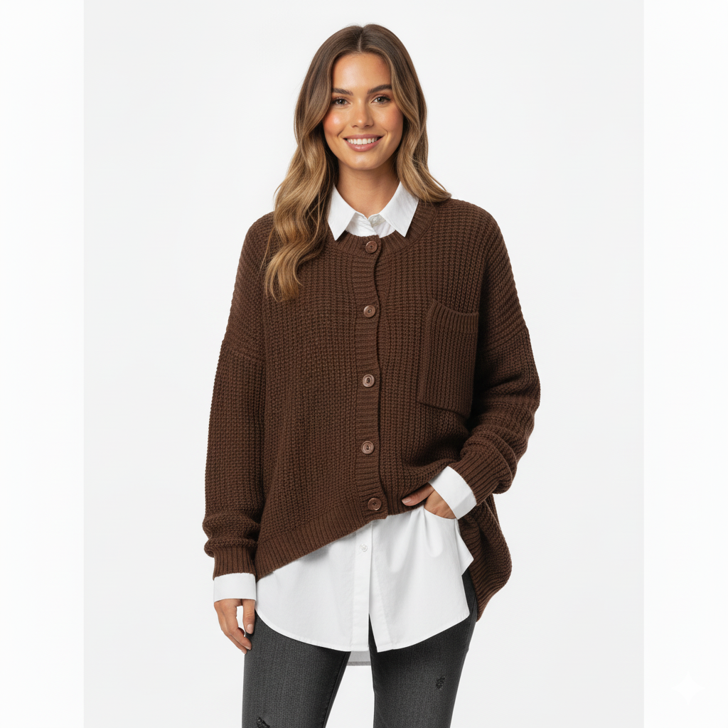 Women's Oversized Knit Cardigan With Pockets Button Front - Vonnera