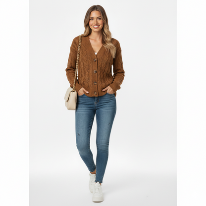 Women's Cable Knit Cardigan Slim Fit Button Front