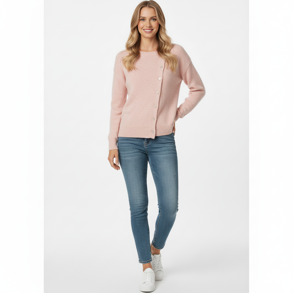Women's Asymmetric Button Cardigan Long Sleeve Knit Beige