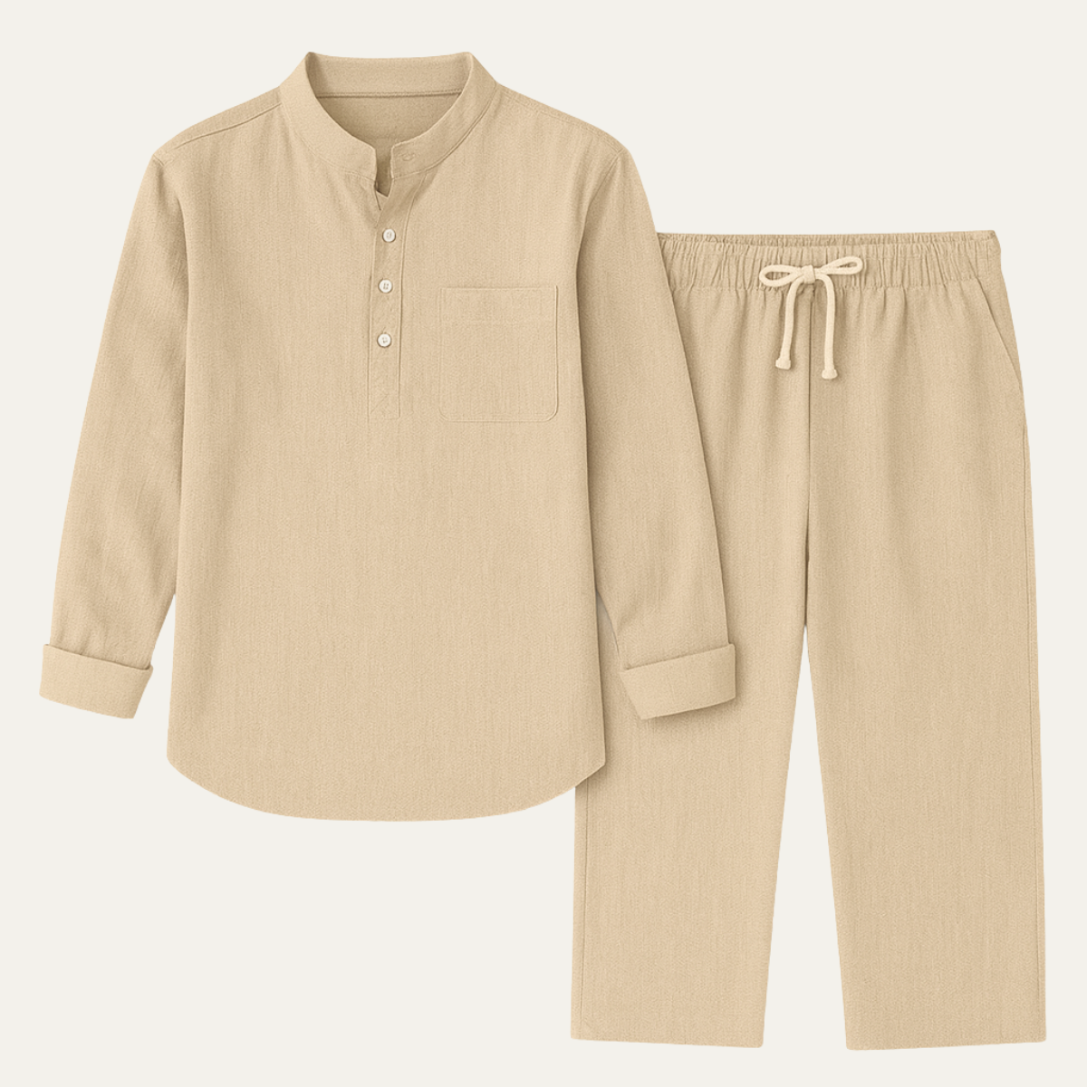 Men's Casual Long Sleeve Shirt And Trousers Lightweight Beige - Vonnera