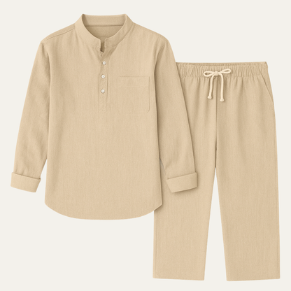 Men's Casual Long Sleeve Shirt And Trousers Lightweight Beige - Vonnera
