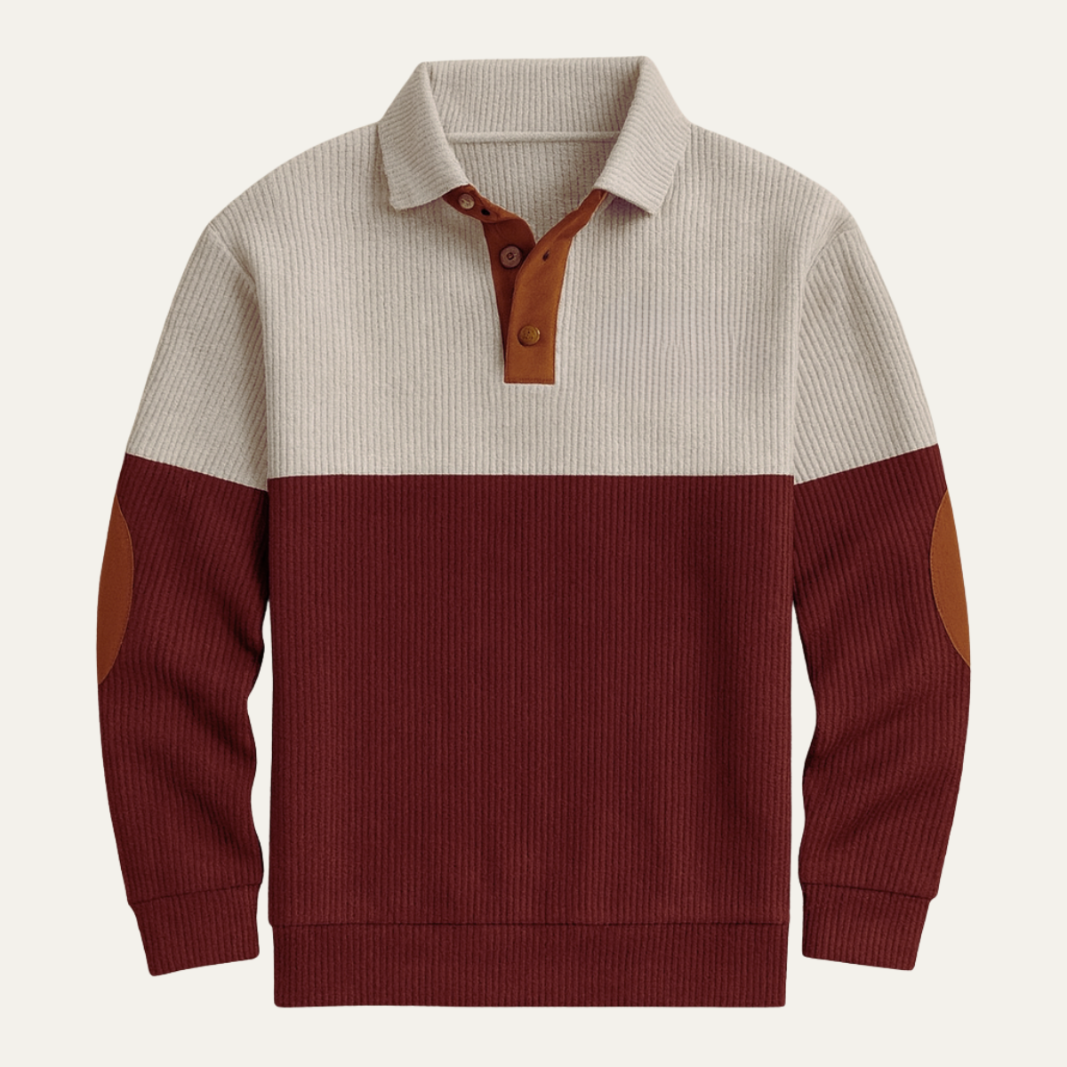 Men's Corduroy Sweater Color Block Suede Elbow Patches - Vonnera