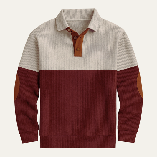 Men's Corduroy Sweater Color Block Suede Elbow Patches - Vonnera