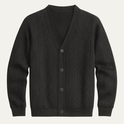 Brindisi Men's Cable Knit Cardigan V Neck Diamond Pattern - Vonnera