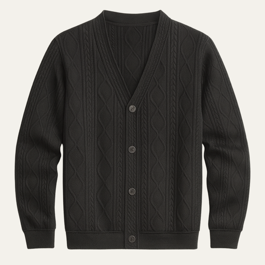 Brindisi Men's Cable Knit Cardigan V Neck Diamond Pattern - Vonnera